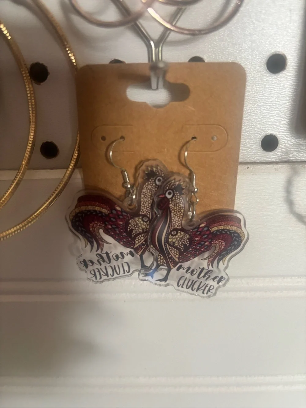 Mother Clucker Rooster Dangle Earrings - Multicolor